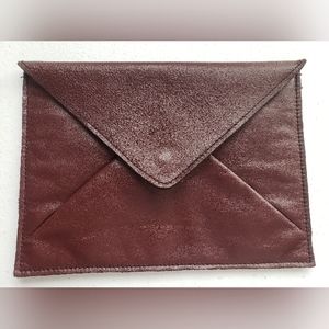 Vintage Envelop Maroon Leather Clutch Purse Handbag Elizabeth Arden Made In Urgu